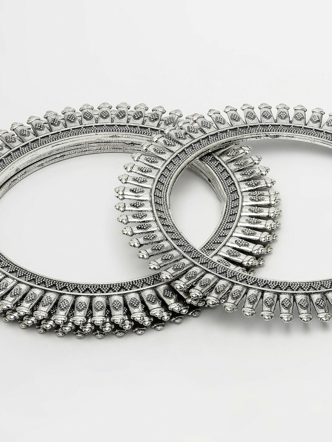 NVR Women's Set of 4 Silver-Plated German Silver Oxidised Bangles - Swadesiicart