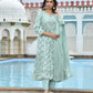 Vaasva Women's Sky Blue Cotton Anarkali Set With Solid Pant And Embroidered Dupatta | Swadesiicart