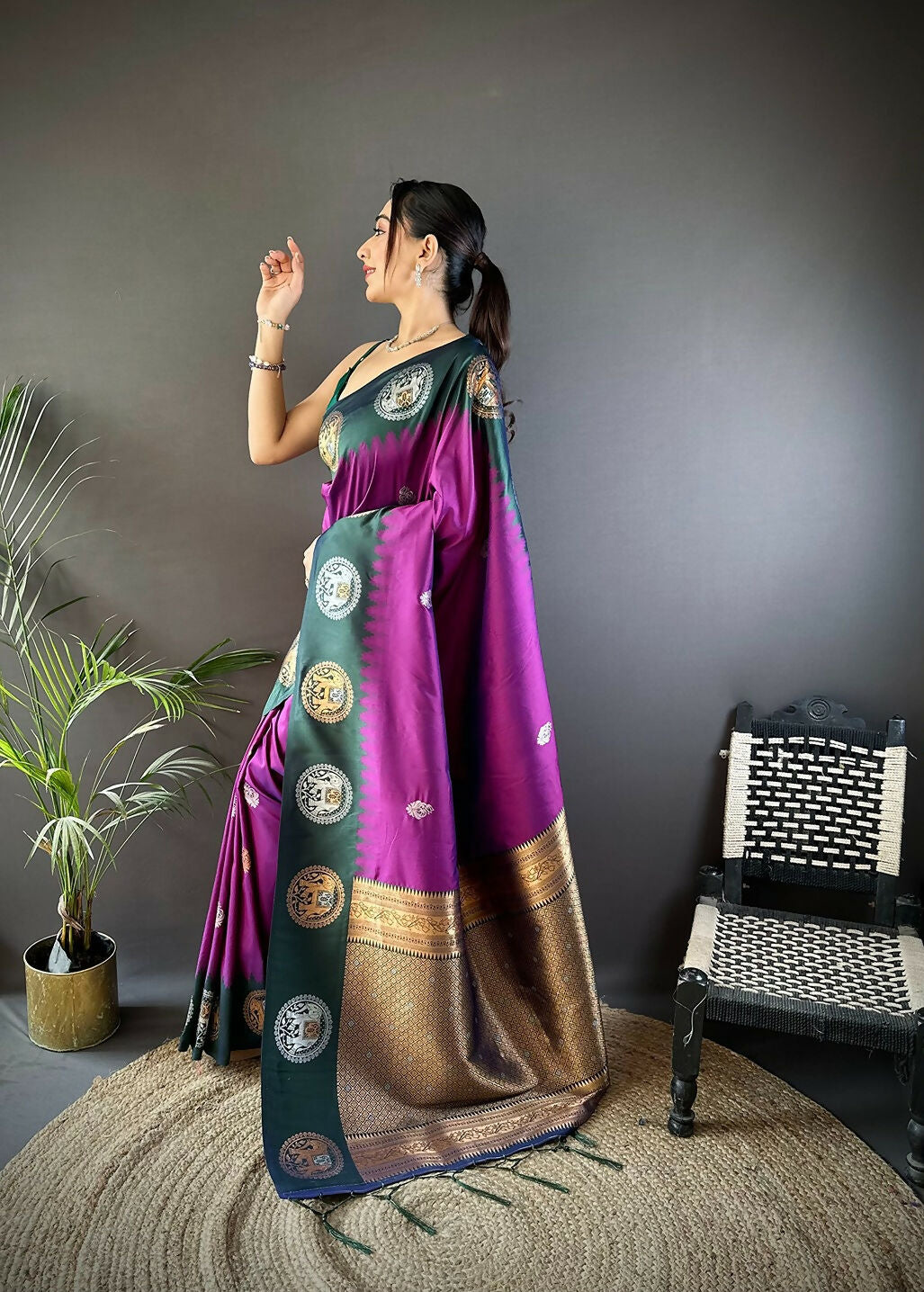 Joban Fashion Blue Butti Banarasi Silk Sarees | Swadesiicart