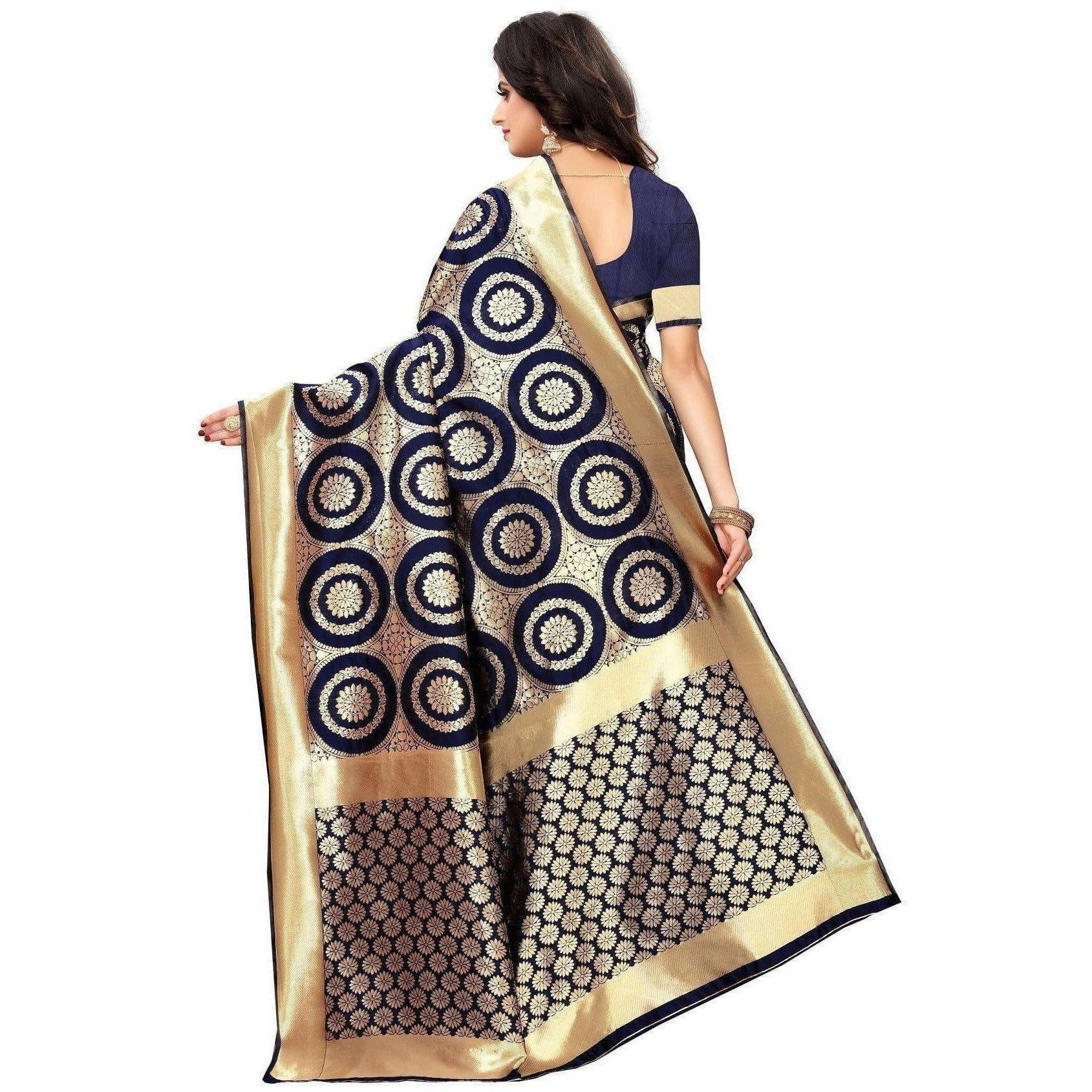 Vamika Banarasi Jaquard Blue Weaving Saree (Banarasi 27) | Swadesiicart