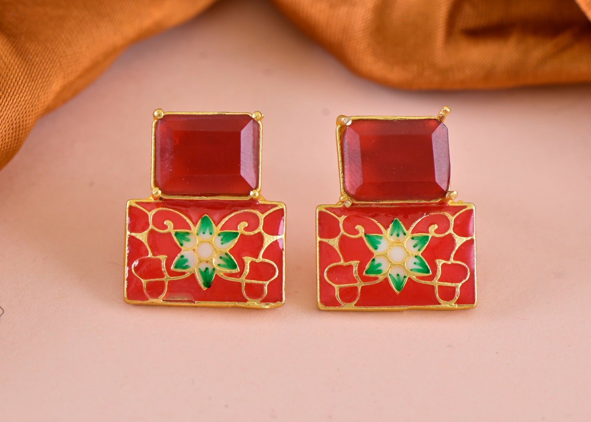Joban Fashion Women Brass Red Onyx Earrings - Swadesiicart