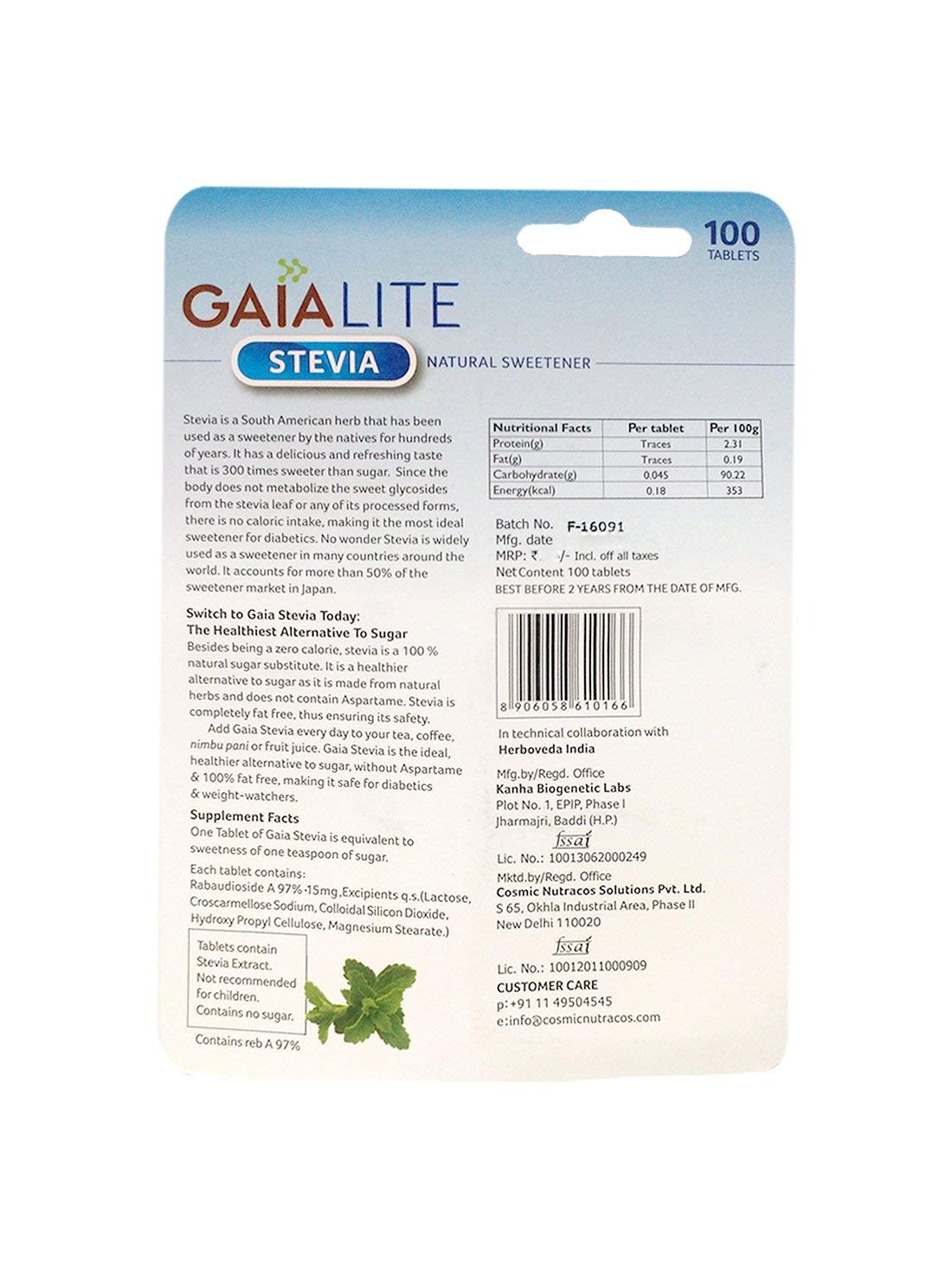 Gaia Lite Stevia Tablets | Swadesiicart