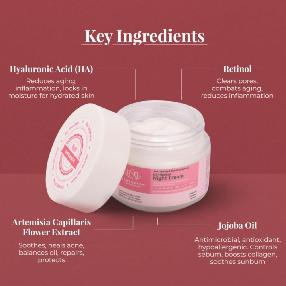 Earthraga Anti Ageing and Skin Brightening HA + Retinol Night Cream | Swadesiicart