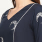 Ahalyaa Women's Navy Blue Rayon Foil & Khari Print Kurta Trouser Set | Swadesiicart