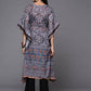 Ahalyaa Navy Blue & Maroon Floral Print Kaftan Kurta | Swadesiicart