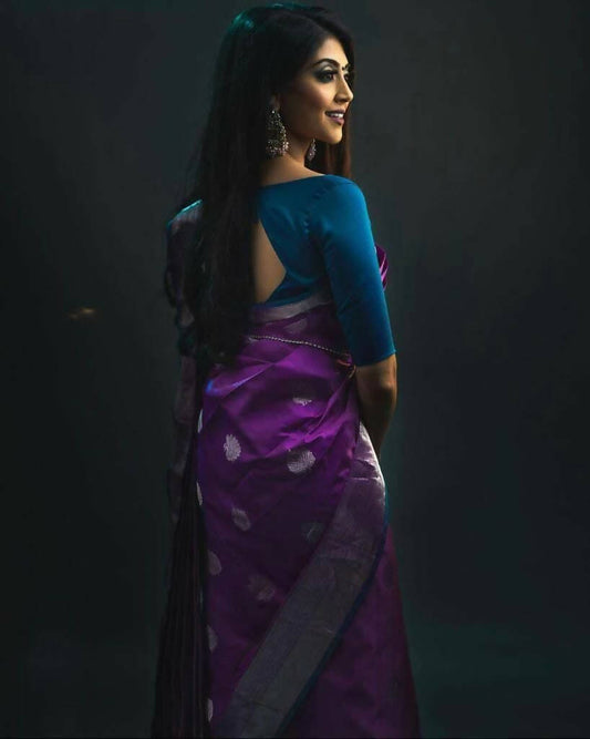 DEIANA'S Beautiful Designer Golden zari Soft Lichi Silk Saree - Purple - Swadesiicart