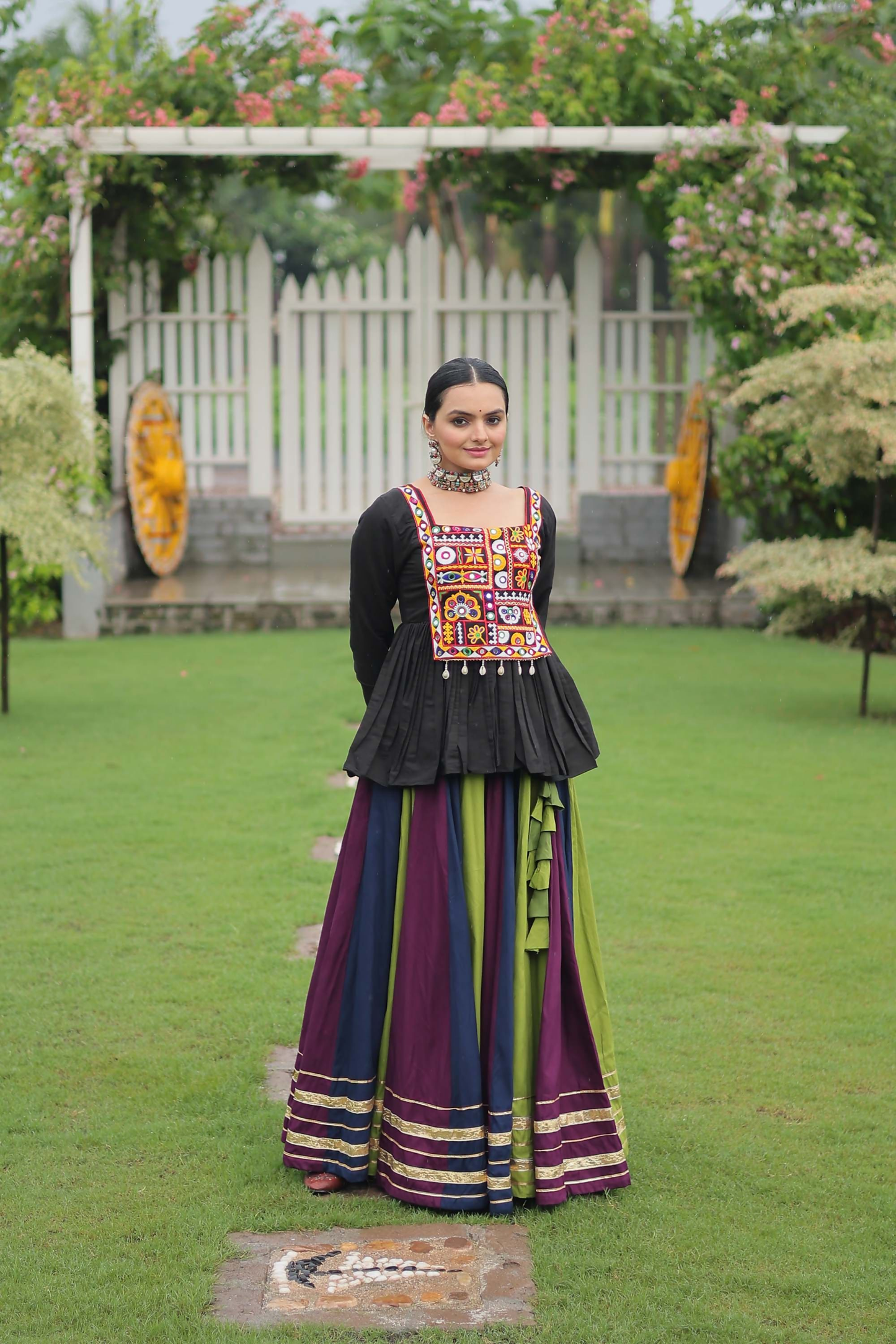 Lorenvalley Fashion Multicolor Rayon with Attractive Gota-Patti Lace Lehenga Choli | Swadesiicart