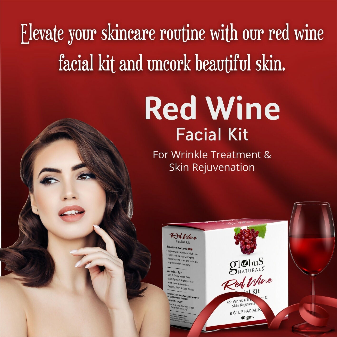 Globus Naturals Anti-Ageing Red Wine 6 Step Facial Kit | Swadesiicart