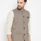 Even Apparels Brown Linen Men Woven Nehru Jacket | Swadesiicart