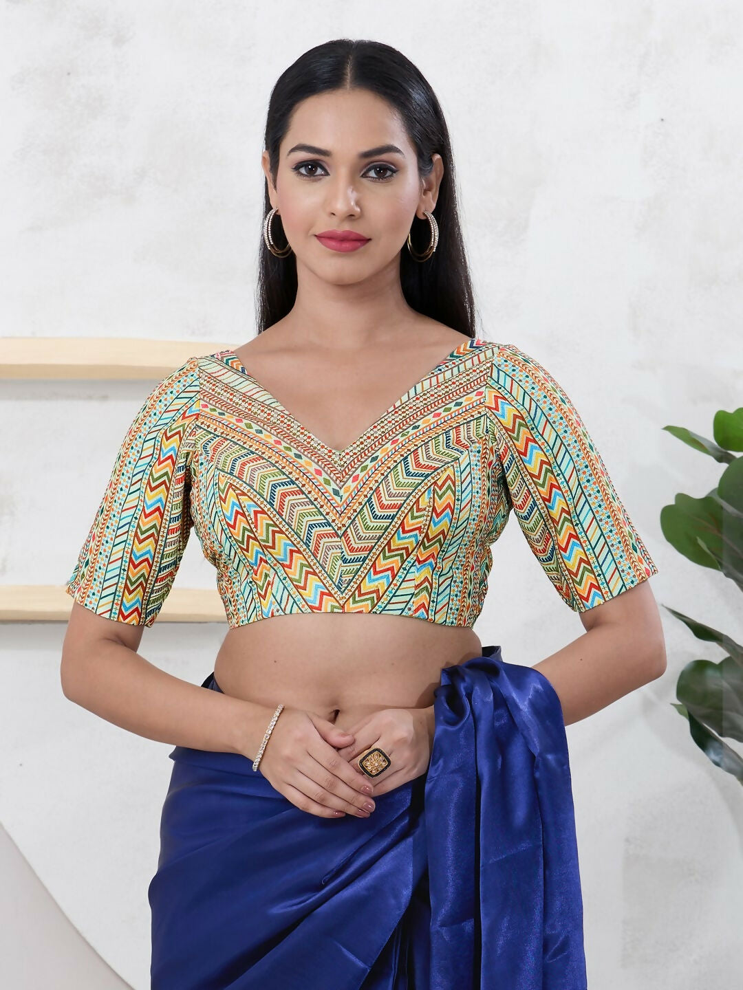 Joban Fashion Pista-Green Shift Elbow Sleeveless Back Open Blouse - Swadesiicart