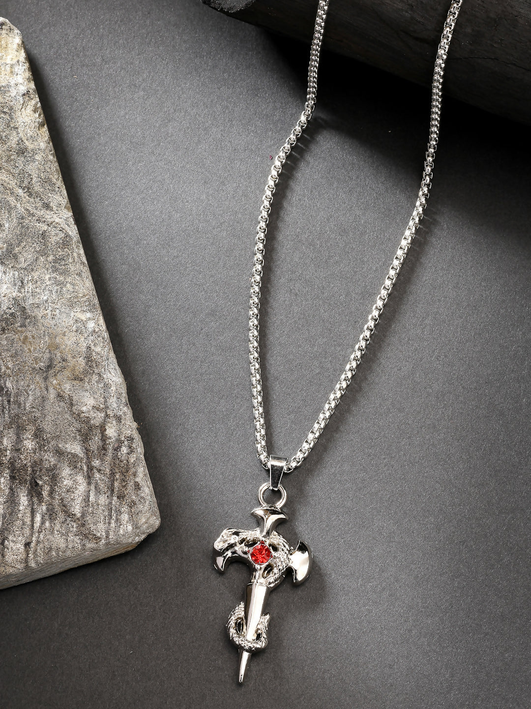 NVR Men's Silver-Plated Stainless Steel Pendant with Chain - NR Retail-NVR