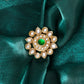 Ruby Raang Gold Polished Green Kundan Ring | Swadesiicart