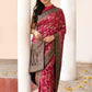 Joban Fashion Hot Pink Crepe Chiffon Pure Handloom Banarasi Silk Saree | Swadesiicart