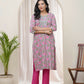 Vaasva Women Grey Cotton Printed Straight Kurti With Pant | Swadesiicart
