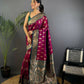 Joban Fashion Banarasi Wine Woven Butti Soft Silk Saree | Swadesiicart