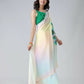 Vastranavya Pastel Rainbow Freehand Peacock Feather Print Ready to Wear Saree | Swadesiicart