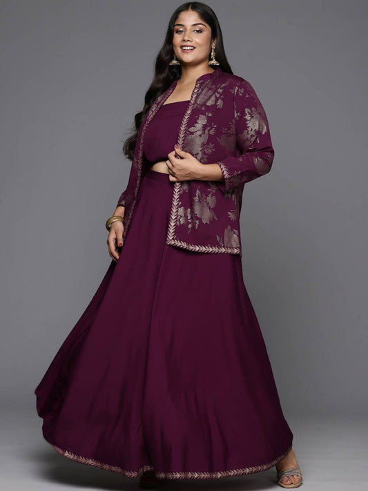 Ahalyaa Women's Traditional Wear Co-ords - Burgundy - Swadesiicart