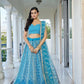 Aastha Fashion Sky Blue Butterfly Net White Cotton Thread Work And Sequence Work Embroidery Wedding Wear Lehenga Choli