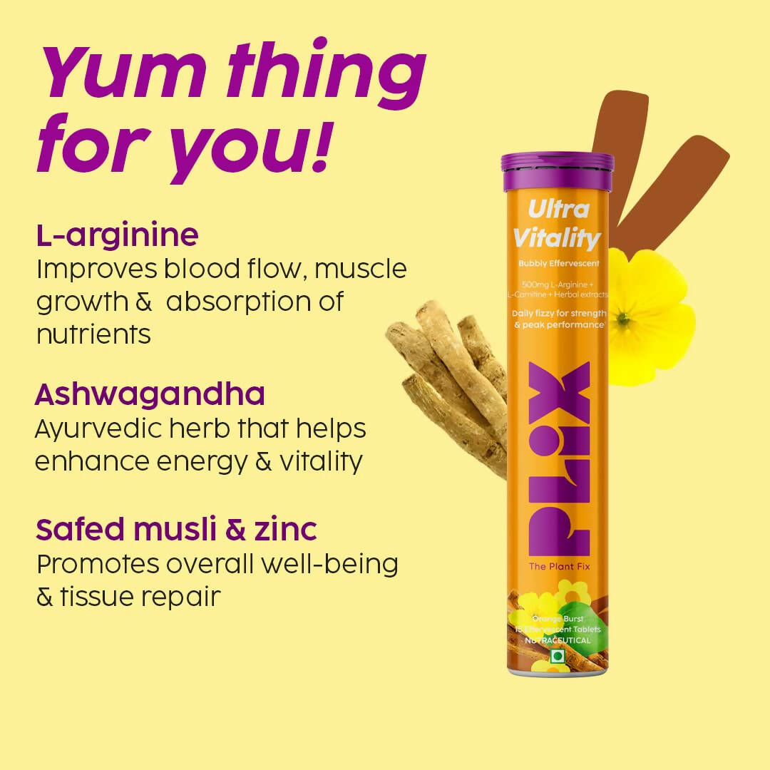 PLIX The Plant Fix Ultra Vitality Effervescent Tablets - Orange Burst - Swadesiicart