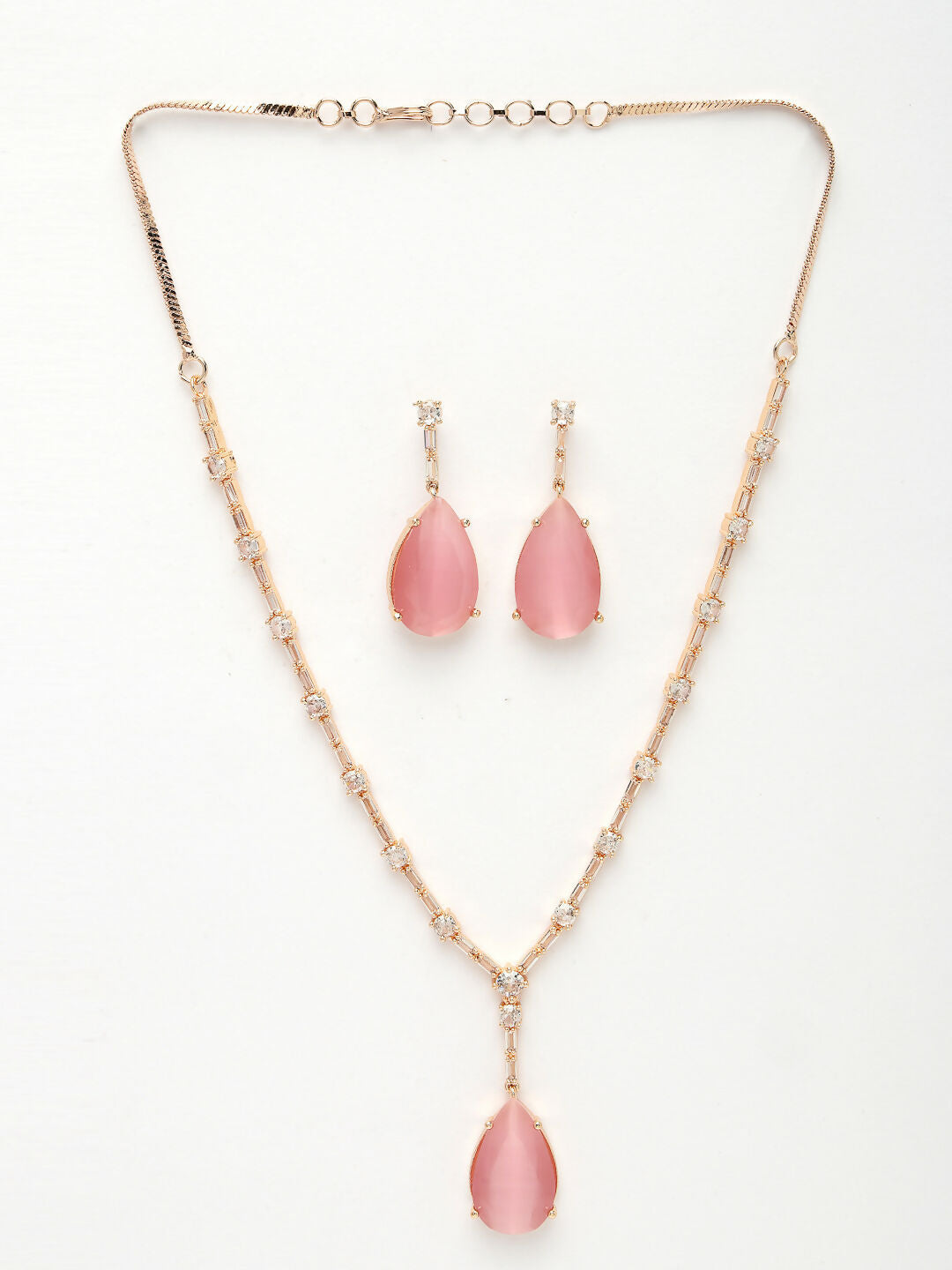 NVR Women's Rose Gold Artificial Stones Studded Handcrafted Jewellery Set - Swadesiicart