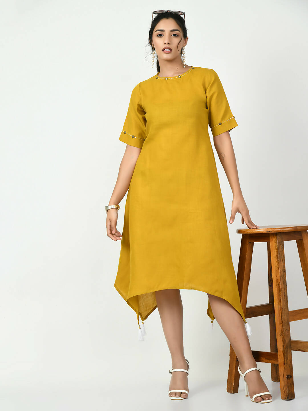 Myshka Women's Mustard A-Line Solid Kurta - Swadesiicart