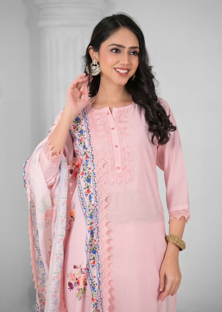Ethnic Festive Wear Chanderi Viscose Light Peach Stitched Suit With Dupatta - Tanisha | Swadesiicart