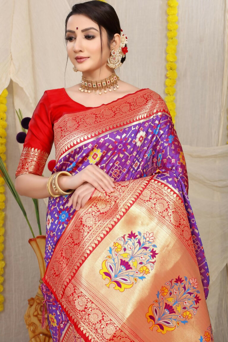 Jyoti Fashion Women's Purple Patola Silk Zari Woven Saree with Blouse | Swadesiicart