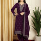 Jyoti Fashion Women's Burgundy Georgette Resham Thread & Sequin Kurta with Trouser & Dupatta | Swadesiicart