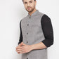 Even Apparels Grey Wool Men Woven Nehru Jacket WL730 | Swadesiicart