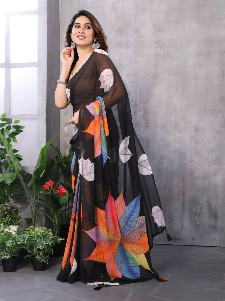 Partywear Designer Black Georgette Fancy Saree - Satrangi | Swadesiicart
