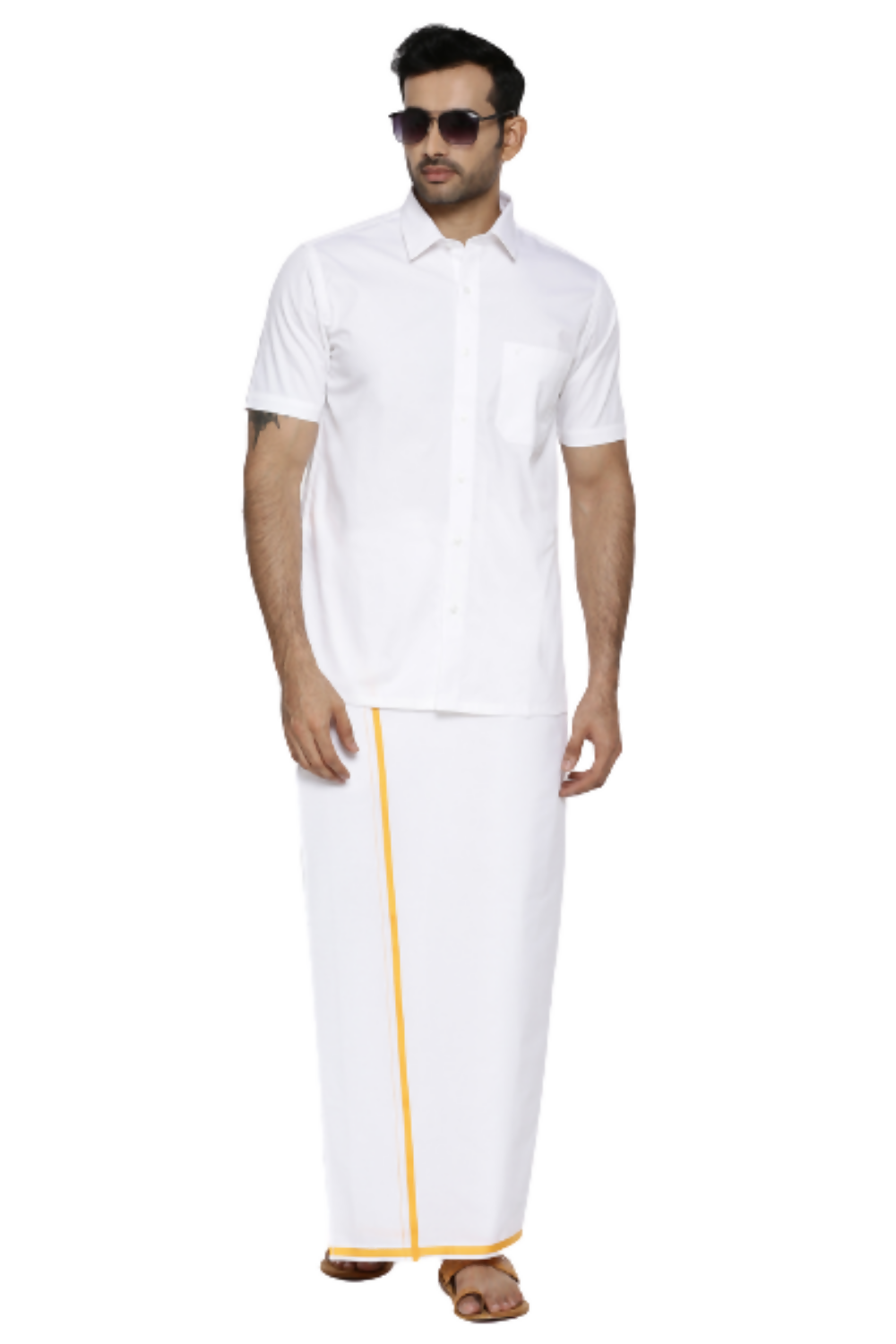 Ramraj Cotton Mens Half Sleeve Formal 100 % Cotton White Shirt | Swadesiicart