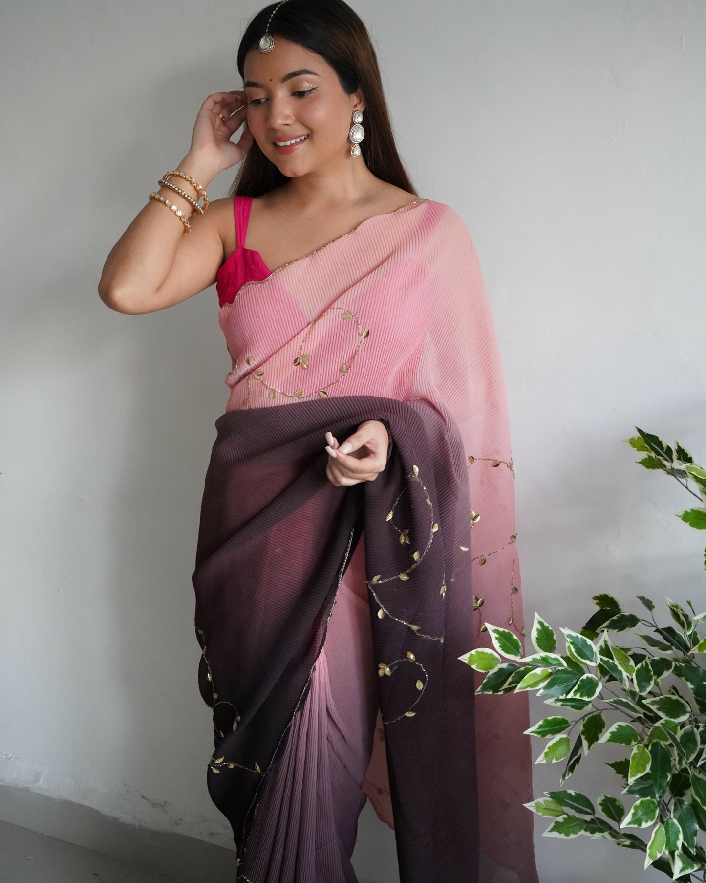 Vamsee Antara Brown Georgette Saree - Swadesiicart