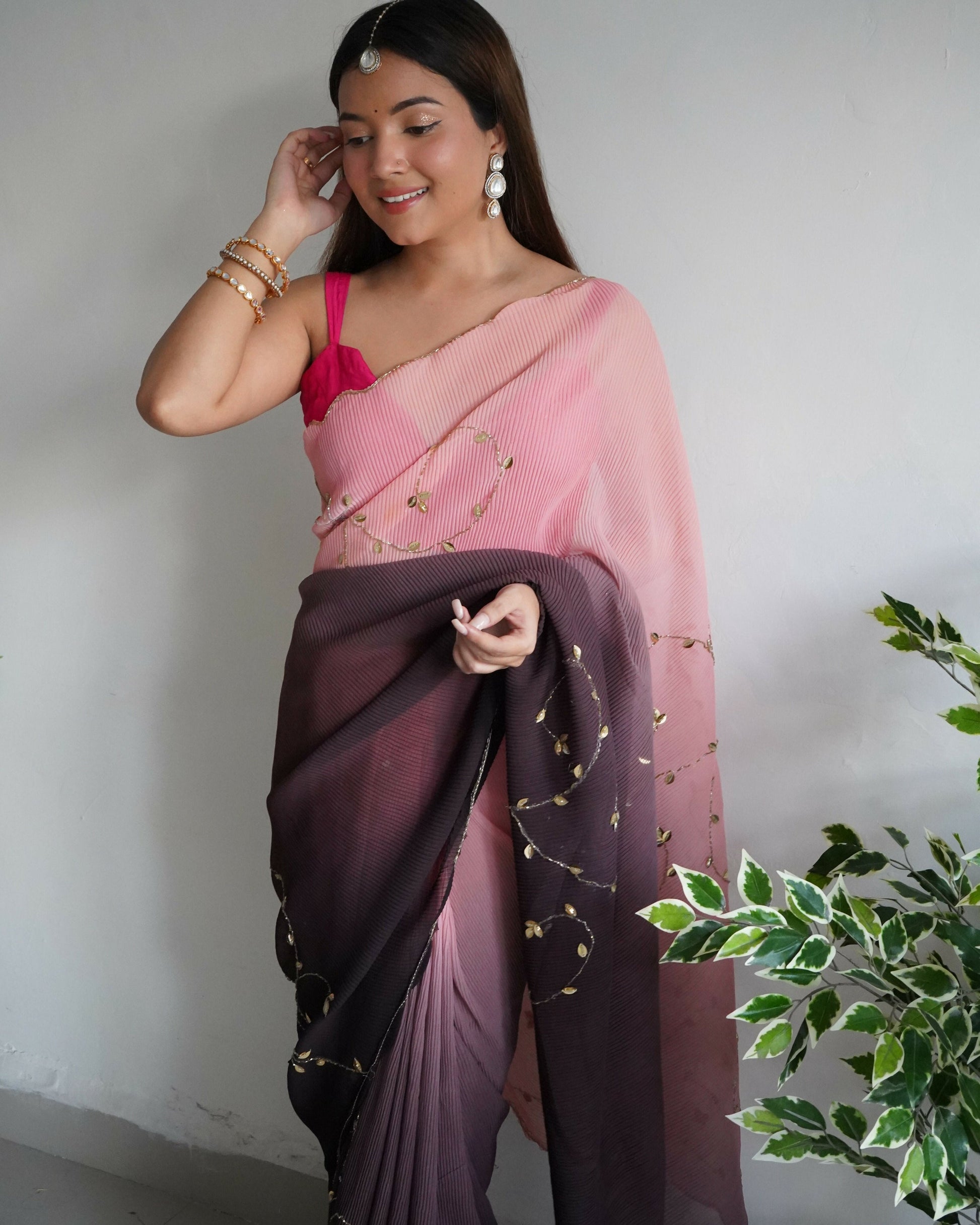 Vamsee Antara Brown Georgette Saree - Swadesiicart