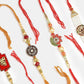 NVR Men Set of 4 Gold-Toned Stone-Studded & Beaded Rakhi With Roli Chawal | Swadesiicart