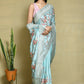 Blue Satin Silk Embroidered With Woven Design Border Festive Saree - Nimaya Denzy