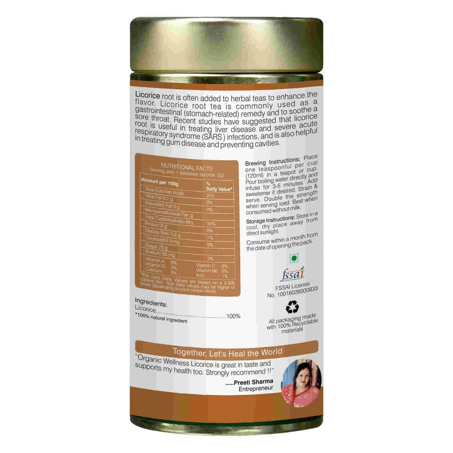 Organic Wellness Licorice Tea Tin Pack - Swadesiicart