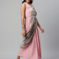 Ahalyaa Women Baby Pink Crepe Georgette Saree Dress With Printed Pallu | Swadesiicart