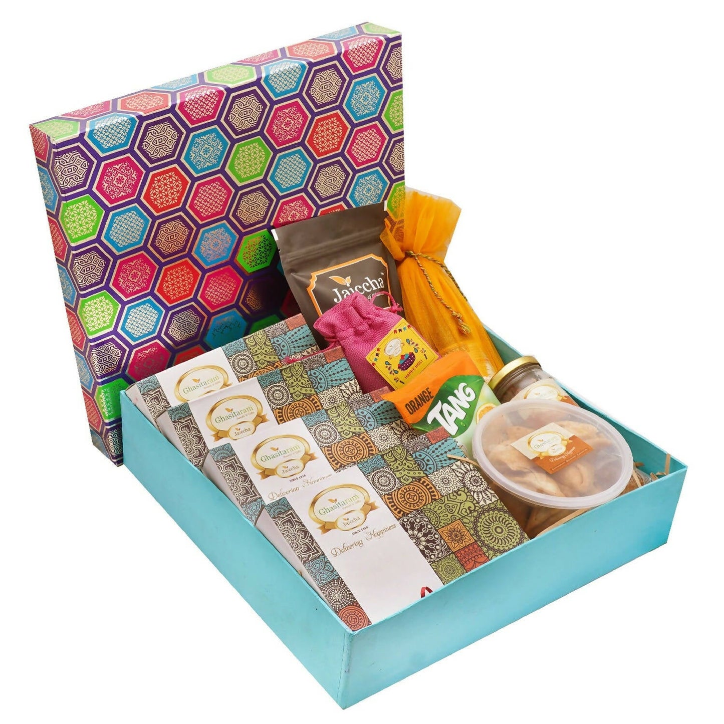 Ghasitaram Big Gourmet Hamper Box of Assorted Gujiyas, Butter Chakli, Sharbat, Thandai and Farsan Samosa - Altcheeni