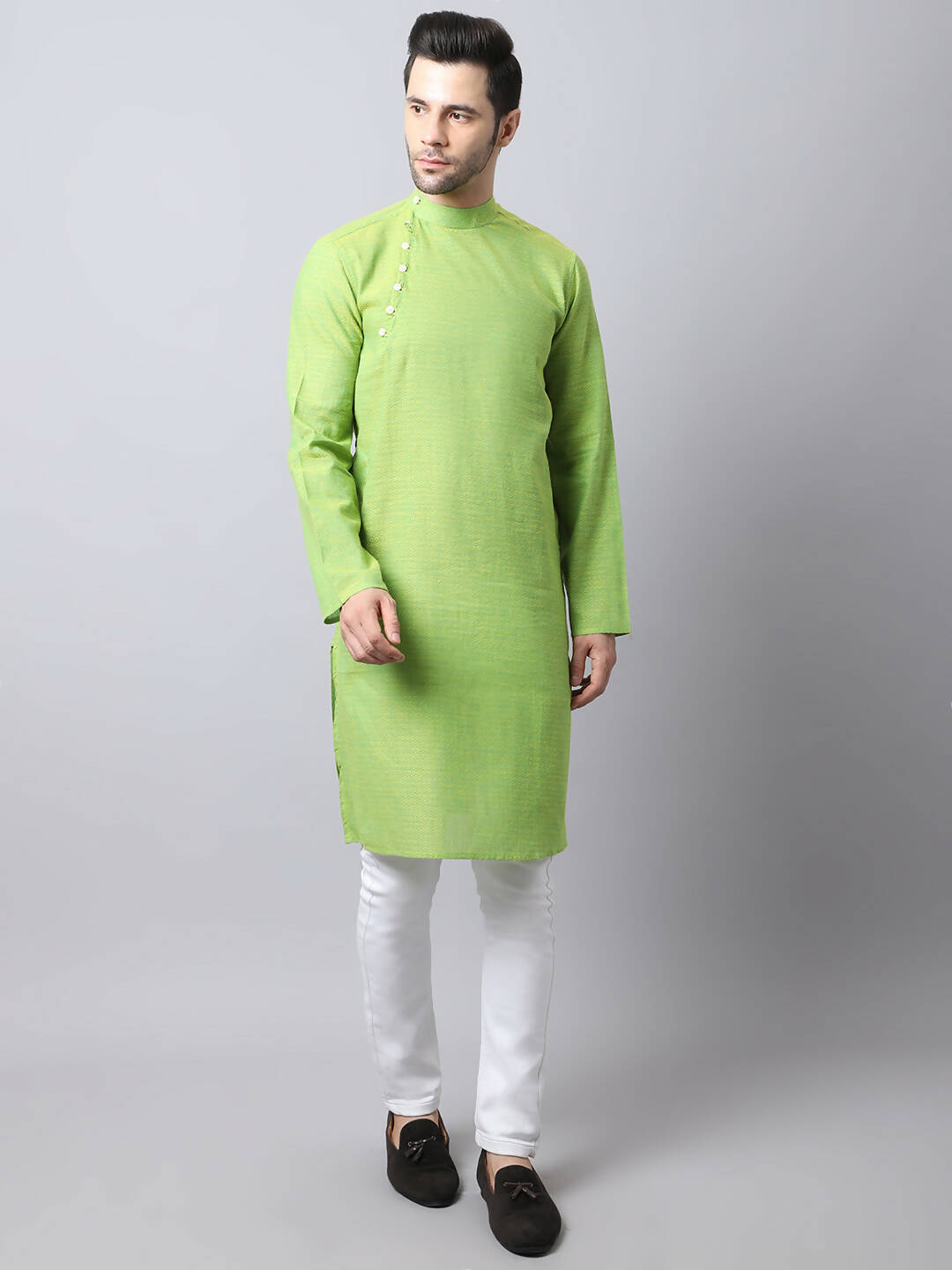 Even Apparels Green Pure Cotton Men's Kurta With Side Placket (SLD1193) | Swadesiicart