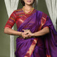 Very Much Indian Handloom Cotton Silk Maheshwari Saree With Sleek Golden Border - Purple | Swadesiicart