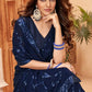 Aayaa Heavy Georgette Double Run Sequance Work Saree With Fitting Sequance Lace Border - Navy Blue