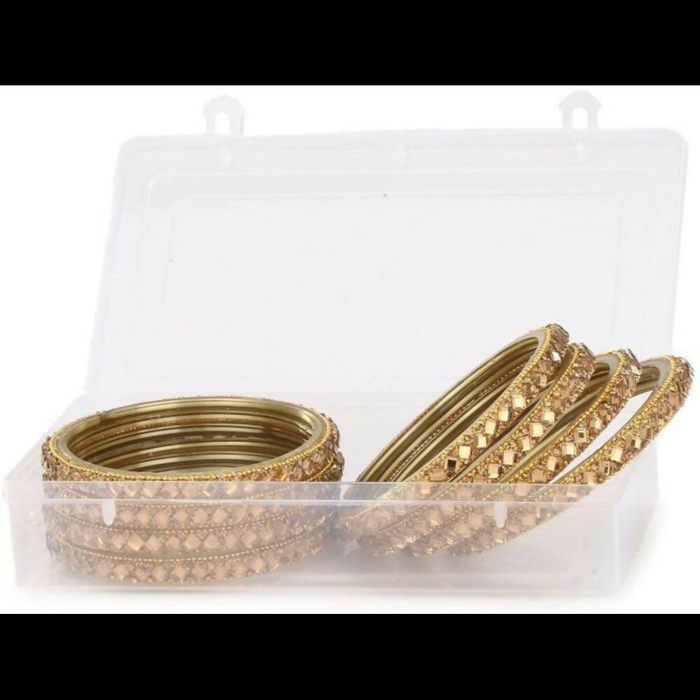 Afast Bridal Wedding & Party Fashionable Colorful Glass Bangle/Kada Set, Pack Of 8 - Golden - Swadesiicart