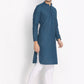Manyavar Men Blue & White Chikankari Embroidered Kurta with Pyjamas | Swadesiicart