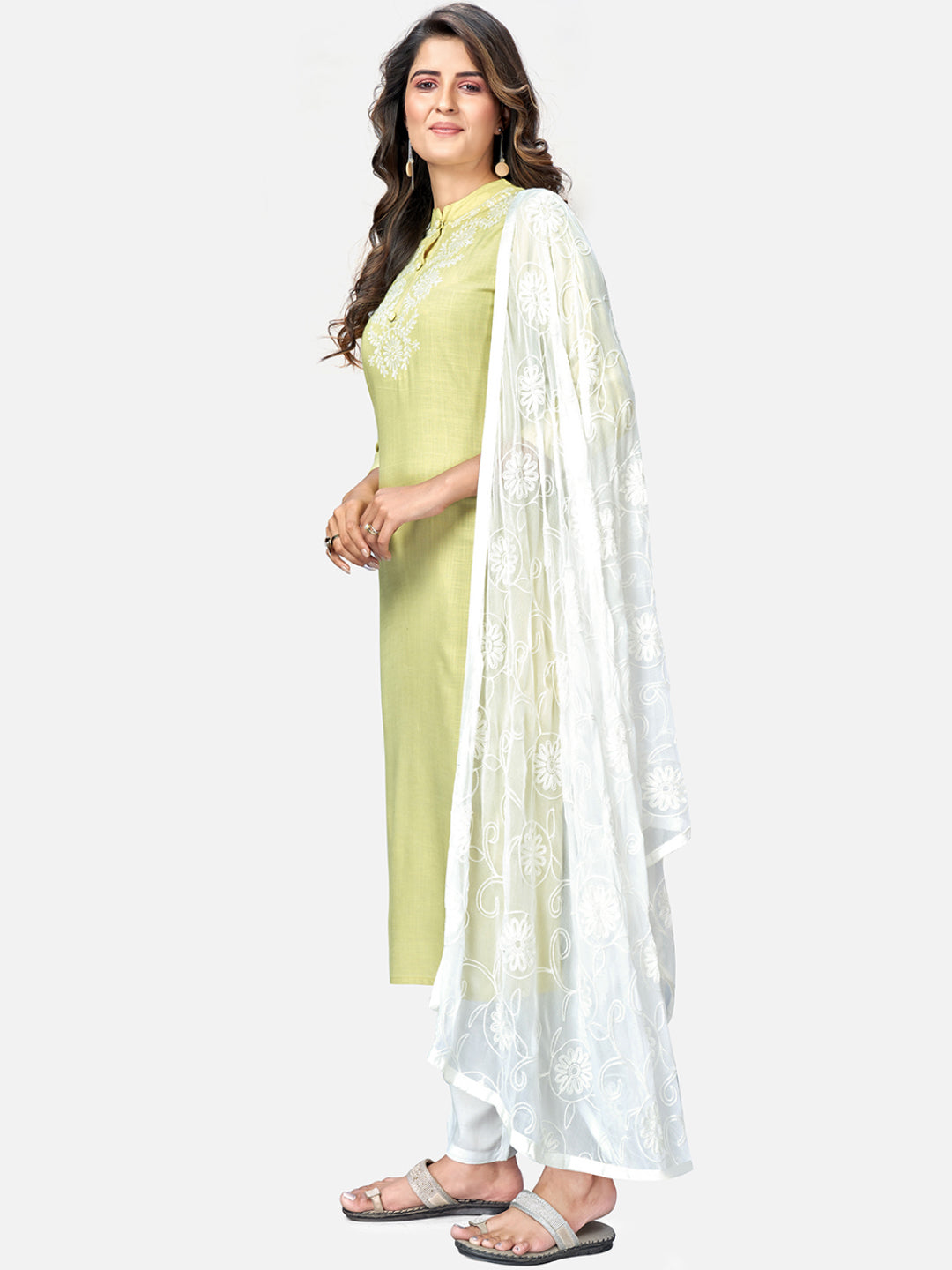 NOZ2TOZ Women Lime Green Kurta With Pant & Dupatta (3pcs set) - Swadesiicart
