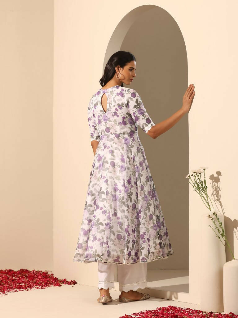 Pomcha Jaipur White Gul Jamini Anarkali Set | Swadesiicart