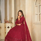 Jyoti Fashion Women's Maroon Georgette Embroidered Anarkali Kurta Pant Set With Dupatta | Swadesiicart