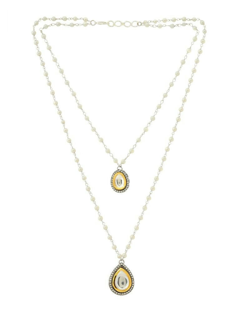 Beaded Chain with Kundan Drop necklace ru raang - Ruby Raang | Swadesiicart