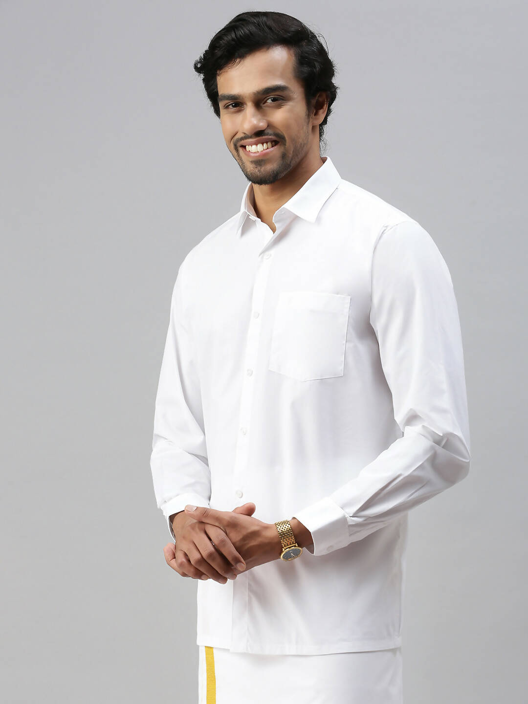 Ramraj Cotton Mens Full Sleeve White Shirt Plus Size - Soft Touch Cotton | Swadesiicart