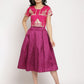 Ahalyaa Women's Pink Poly Silk Gold Foil Print Top With Skirt | Swadesiicart