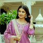 The52 Purple Women's Beautiful Embroidered Viscose Chanderi Silk Fabric with Straight Kurta, Pant and Dupatta Set - Swadesiicart